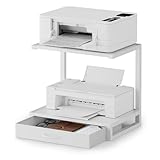 OYRREU 2-stöckiger Schreibtischdruckerständer mit Stoffschublade und offenem Regal, Druckertisch mit Stauraum für Heimbüro, 3D-Drucker, Faxgerät, Scanner, Weiß