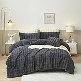 Luowei Winter Plüsch Bettwäsche 135x200 Grau Warm Kuschelige Flauschig Fleece Bettwäsche Luxus Wende Bettbezug mit Reißverschluss und Kissenbezug 80x80cm