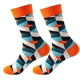 vejtmcc Damen-Wintersocken, Geometrie, komplett aus Baumwolle, mittellange Socken, College-Socken aus reiner Baumwolle 46 Socken (Orange, One Size)