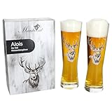 MamboCat Alois 2er Set Weizenbiergläser | Klassische Biergläser mit Hirsch-Motiv für stilvollen Biergenuss | Geschenkverpackung inklusive