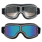 Nizirioo 2 Stück PU Leder Motorradbrille Winddicht Staubdicht Goggle, Motocrossbrille, Schutzbrille, für Motorcycle, Motocross, Bike, ATV für Outdoor-Sportarten, UV400