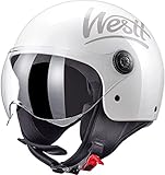 Westt Jethelm mit Visier Motorradhelm Herren Damen Helm Motorrad Roller Helm Mopedhelm Chopper Retro Mofa ECE 22.06 und DOT Zertifiziert