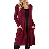 Generisch Strickfleecejacke Damen Damen Strickjacke einfarbig V Ausschnitt langärmelig Mantel Oberbekleidung Pulli S (Red M)