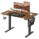 SONGMICS Elektrisch höhenverstellbarer Schreibtisch 60 x 120 x (72-120) cm, stufenlos verstellbar, gespleißte Tischplatte, 4-fache Memory-Funktion, Vintage-Braun/Schwarz LSD015X01