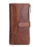 CONTACTS Mann-echtes Leder-Karten-Kasten Bifold Mappe Scheckheft-Organisator Braun Vintage Langes Portemonnaie Kreditkartenetui Herren Geldbeutel