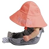 GELLEDI Personalisierte Baby-Sonnenmütze, Kleinkindermütze mit besticktem Namen, verstellbare, Faltbare Strandmütze mit breiter Krempe, Sommermütze für Jungen und Mädchen