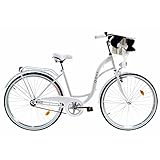 Davi Lila, Fahrrad mit Weidenkorb, Damenfahrrad, Hollandfahrrad, Citybike, Fahrrad für Damen, Mädchen, Retro, Vintage, 28 Zoll Alu Räder, 1 Gang, Korb mit Polsterung Gratis! (Weiß)