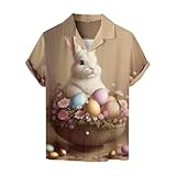 Herren-Hemd, Oster-Hemd, kurzärmelig, Häschen-Druck, trendig, für Ostern, Button-Down-Pyjama, Y, L