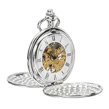 ShoppeWatch Taschenuhr mit Kette Herren Silber Ton | Taschenuhren für Herren | Mechanische Taschen Uhr Handaufzug | Steampunk Pocket Watch PW20