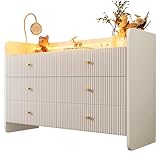 Lunanniu Sideboard Kommode mit 6 Schubladen 120x40x75cm Kommode mit LED-Beleuchtung Modern Schubladenschrank Holz, Für Schlafzimmer Wohnzimmer Flur, Weiß