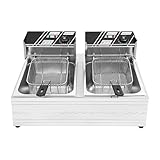 YNAADYH 12L/20L Doppelfritteuse Friteuse Fritteuse Fritöse Edelstahl Gastro Kaltzone Fritose, Edelstahl Fritteuse mit Kaltzone, Doppelfritteuse für Restaurant (6LX 2 B)