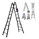 PROREGAL Sprossen-Mehrzweckleiter APOLLO 3-in-1 Aluminiumleiter 4x5 Sprossen bis zu 5m Höhe Traglast 150kg Schwarz Treppenleiter Multifunktionsleiter Klappleiter Teleskopleiter Stehleiter Anlegeleiter