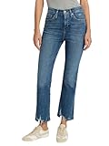 EXPRESS Damen Jeans mit hoher Taille, mittlere Waschung, unverarbeiteter Saum, kurze Schlagjeans, Medium Denim, 34
