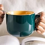 Arawat Große Tasse 600ml Tee Tassen Gross Keramik Cappuccino Tassen Groß Jumbotasse Suppenschüssel mit Henkel Kaffeetasse Groß Müslischalen mit Löffe Kaffee Tee Müsli Becher Tasse Porzellan