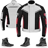 Vaster Moto Herren Motorradjacke Wasserdichter Fahrradanzug mit Motorradschuhen Fahrerstiefel Sneakers CE-Panzerung (DE/NL/SE/PL, Alphanumerisch, M, Regular, Regular, Schuhe = EU 42)