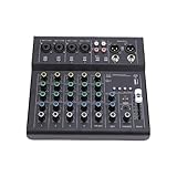 Fockety 6-Kanal-Audiomischer, Mischpult mit USB-Schnittstelle, Bluetooth, 48-V-Phantomspeisung, MP3-kompatibel, DJ-Mischer für Karaoke, Live-Auftritte und Musikproduktion (BLACK)