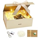 Forhandy Geschenkbox Mit Schleife, Geschenkbox mit Deckel L,Geschenk Box+Tasche+Farbband+Licht,Magnetische Geschenkkarton,Geschenkschachtel Geschenkverpackung Box,für Hochzeit Geburtstag (Gold, M)