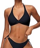 Navneet Damen Bikini Oberteil Push Up Sport Bikini Triangel Neckholder Bikinis Bademode Vacation Swimsuits Schwarz M