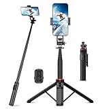 RISEOFLE Selfie Stick Handy Stativ, 360° Drehbares, 130cm Aluminium Ausziehbar, mit Fernauslöser für Smartphone/iPhone/Samsung Android