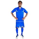 Legea Herren Jungen Fußball Kit Trikot Shirt Short Hosen Klein Armel Hallenfußball Stoccolma Blau/Weiß (XS)