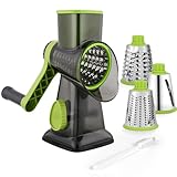 Gaethra Käsereibe mit Kurbel, Gemüseschneider 3 Edelstahl Austauschbaren Trommelklingen, Manuelle Trommelreibe, Gemüsehobel, Ideal für Gurken, Käse Nüsse, Karotten usw
