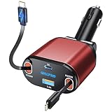 OHLPRO Einziehbares Autoladegerät 4 in1 USB C [PD3.0 & QC3.0] Schnellladegerät, Zigarettenanzünder Stecker Adapter 80W mit Lightning Ladekabel, Handy Kfz Ladegerät für iPhone 15,14,13 Pro,Max,Samsung