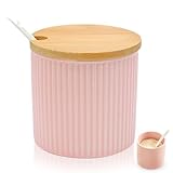 TULEBOLIAN Keramik Zuckerdose,Gewürzdosen,mit Holzdeckel und Porzellanlöffel,300ml,Marmeladendose,für Küche Esszimmer Café,für Zucker, Käse, Gewürze