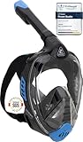 CRESSI Bali Full Face Mask Black/Blue S/M-Tauchermaske Vollmaske Ultra Klare Polycarbonat Linse, 100% Silikon, Schnorchel Float Ventil, Kamera Halterung, Schwarz/Blau, S/M, Erwachsene