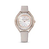 Swarovski Crystalline Aura Uhr, Lederarmband, Grau, Roségold-Legierungsschicht PVD-Finish