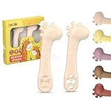 akolik Esslernlöffel für Baby, Weiche Silikon Breilöffel, Lernlöffel, BPA-frei, Babylöffel BLW, Giraffen Einsteiger Besteck, Fütterlöffel und Beißhilfe für Kinder ab 4-6+ Monaten