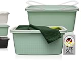 Hausfelder Wäschekorb mit Henkel 60L Plastik – 2er Set Wäschewanne Groß 58x37x25cm – Stabil & Wetterfest - Wäschekorb 35L mit Griffen & Henkeln (Jadegrün)