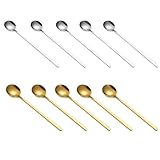10 Stück Löffel Setfür für Latte Macchiato, Gold und Silber Edelstahl Joghurtlöffel, 15cm Lange Löffel, Für Eiskaffee, Spülmaschinengeeignet