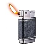 EWDHJK Butan-Sturmfeuerzeug, Vintage-Feuerzeug mit weicher Flamme aus Leder, windfestes Feuerzeug, nachfüllbares Gasfeuerzeug mit Geschenkbox, Geschenk for Männer (Gas Nicht enthalten)(Black)