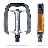 AARON City Fahrradpedale mit rutschfestem Gummi Grip und abgedichtetem Industrie-Kugellager, Trekkingpedale mit Reflektoren für E-Bike, Trekking Bike, City Bike, Silber/Schwarz