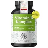 NATURE LOVE® Vitamin B Komplex – Hochdosiert: Mit 500 µg Vitamin B12 – 180 Kapseln (6 Monate) – alle 8 B-Vitamine (B1, B2, B3, B5, B6, B7, B9, B12) – vegan, laborgeprüft und in Deutschland produziert