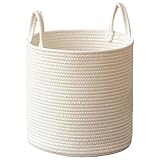 ZKBDBWTR Wäschekorb aus Baumwollseil mit Griffen, Großer Zusammenklappbarer Wäschekorb für Schmutzige Wäsche, für Schlafzimmer, Wohnzimmer(White,Large)
