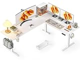 WALKINGDESK L-förmig Höhenverstellbarer Schreibtisch Elektrisch, 190 x 150 cm Eckschreibtisch Höhenverstellbar, Steh-Sitz Computertisch mit Kabelmanagement für Office Büro Gamer, Weiß