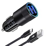 Auto Ladegerät Zigarettenanzünder, AILKIN 3.4A 2-Port USB Kfz Ladegerät Auto Ladeadapter mit USB C Ladekabel für Samsung Galaxy S24 Ultra/S23/S22/S21 FE/A55/A15/A35/A25/A16, iPhone 16/15, Google Pixel