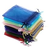 Leylve 100 Stück Organzasäckchen, Organzabeutel, 7 x 9 cm, Geschenkbeutel, Schmuckbeutel, Hochzeit-Säckchen, Lavendelsäckchen-Säckchen, Hochzeitsbevorzugung, Festivalparty, Satin-Kordelzug (Bunt)