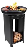 BBQ Collection 3-in-1 Feuerschale mit Grillrost - Feuerkorb 61 x 90 cm - Outdoor Küche mit Teppanyaki und BBQ Grillplatte - Plancha BBQ mit Holzlagerplatz - Gartenkamin für Außen - Metall