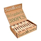SunMoon Eco Friendly 300 Pack Einweggabeln aus Holz, 16cm lang, plastikfreier Ersatz für Partys, Camping, Hochzeiten