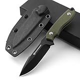 DRACHENADER Gürtelmesser EDC Messer 42a konform D2 Stahl kleines feststehendes Zweihandmesser mit Kydex Scheide, 18cm Gesamtlänge, 9cm Griff, 8cm Klinge, Full Tang, schwarze Klinge + grüner Griff