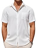 COOFANDY Herren Hemd Kurzarm Freizeithemd Businesshemd Sommer Hemd Casual Regular Fit Shirt Strand Hemd Kurzarmhemd Button Down Hemd mit Brusttasche Weiß L
