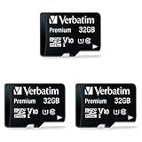 Verbatim Premium Micro SDHC Speicherkarte mit Adapter, 32 GB, Datenspeicher für Foto- und Video-Aufnahmen, Micro SD Karte in schwarz, ideal für Handy, Kamera oder Tablet, 3er Pack