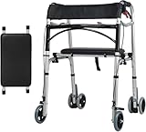 Generisch Gehbock mit Rollen, Klappbar, 4-Rad-Walker, gepolsterter Sitz, arretierbare Bremsen, Faltbarer Gehwagen für ältere Menschen, Mobilitätshilfe