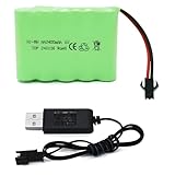 Tosiicop 6V 2400mAh RC Akku - AA NiMH Wiederaufladbar Ferngesteuertes Auto Akkupack RC Rechargeable Battery mit SM-2P Stecker und USB-Ladekabel für Remote Control Car RC Truck Auto Stunt Fahrzeuge Bat