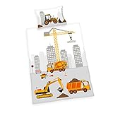 Herding BABY BEST Kleinkinder-Bettwäsche-Set, Jana Baustelle Wendemotiv, Bettbezug 100x135cm, Kopfkissenbezug 40x60cm, Flanell/Biber