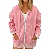 Gesteppter Kapuzenpullover für Damen, langärmelig, Herbst, Winter, mit Kordelzug, modische Oberbekleidung Y2K, Herbstbekleidung mit Tasche, 001 x Rosa, 42, 001 x Rosa, 40