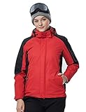 Camii Mia Damen 3-in-1 Mountain Winddicht Winter Ski Wasserdicht Regenjacke Fleece Jacke - Rot - Mittel