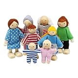 Mooyii Holz Puppen 8 Personens Familie Puppenfamilie Biegepuppen Puppenhaus Figuren Set